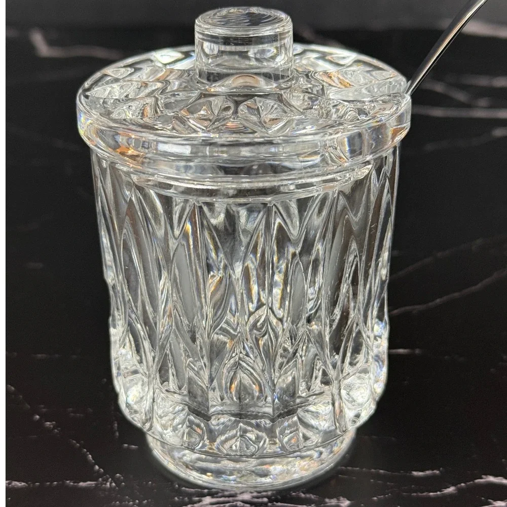 VTG German Nachtmann Bavarian Crytal‎ Jam Jar Salt Cellar Honey Pot w/Spoon EUC